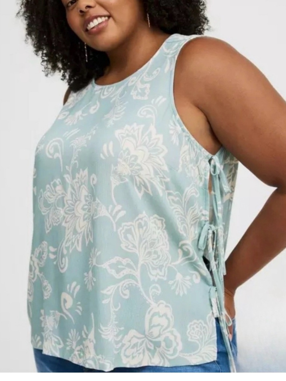 NWT torrid Tank Sage Green Cream Floral Side Ties sz 4X reg $40